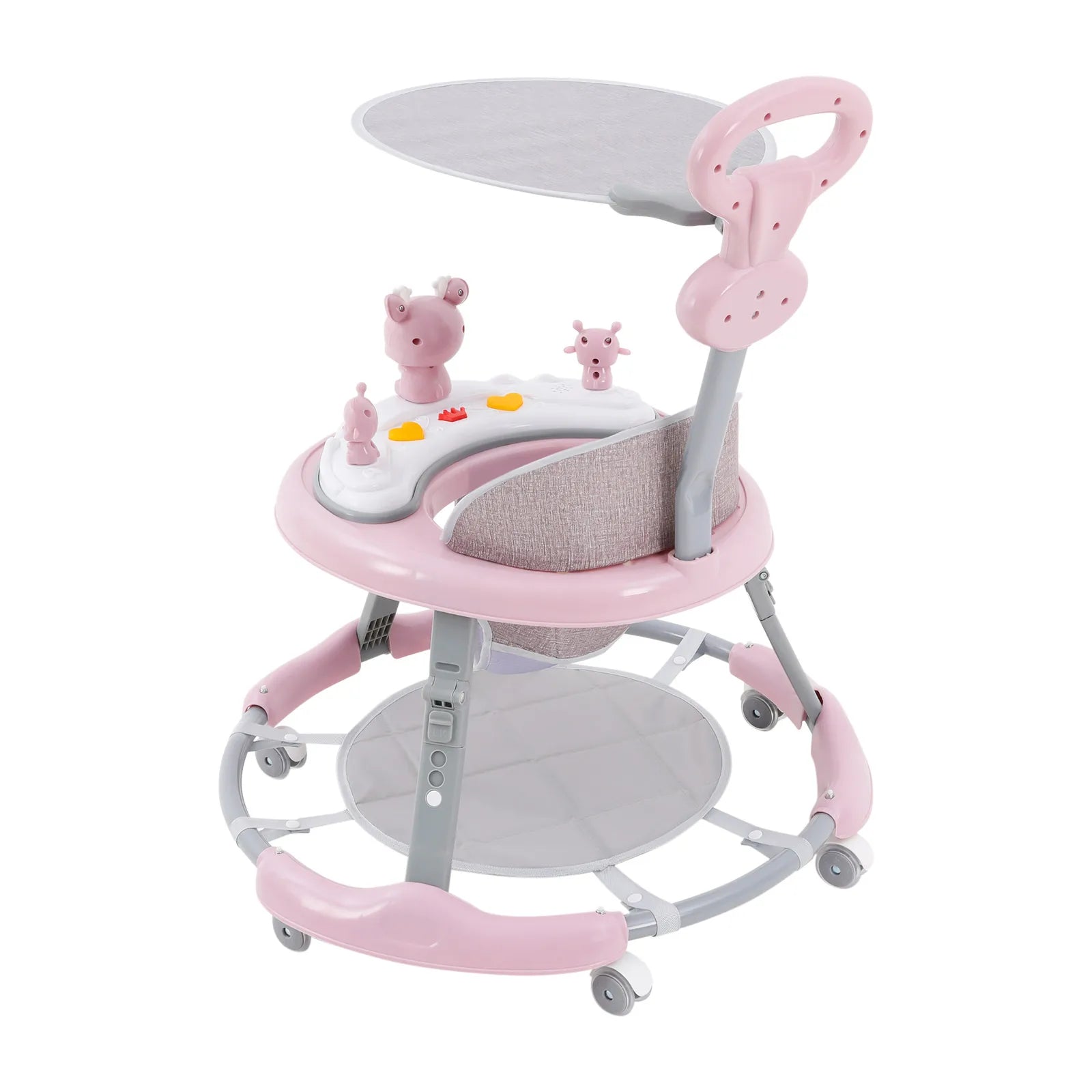 Foldable Baby Walker 7 Height Adjustable Musical Activity Walker with Wheels & Sunshade for 6-18 Months