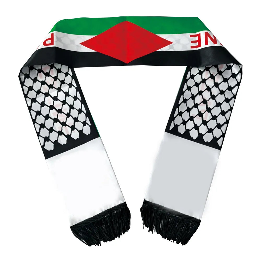 Palestine Scarf 130 x 14cm Palestine Printed Satin Face National Day Flag Palace Map Scarf Shawl