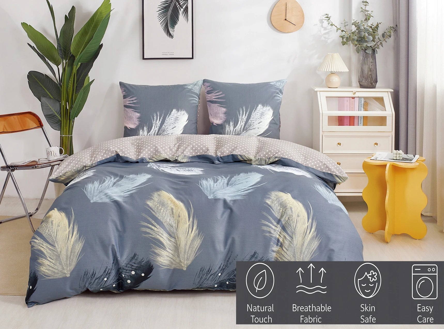 3pcs Cotton Feather Bedding Set 160x200 cm for Double bed