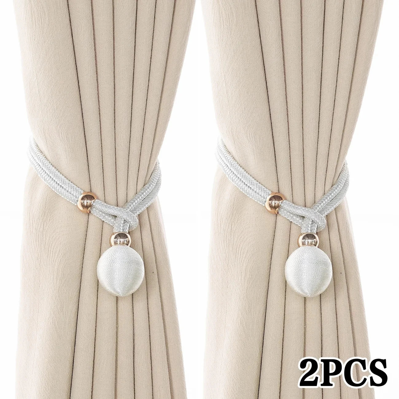 2pcs Pearl Curtain Tiebacks, Curtain Pearl Tiebacks, Decorative Fixings, Rope Curtain Tiebacks No Punch Adjustable Pull-outs