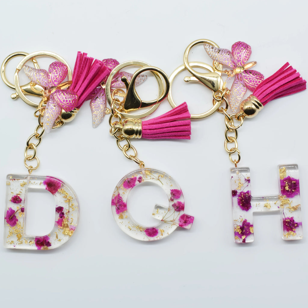 1PC Fashion Easter Alphabet Keychain - Dried Flower Resin Charm, A-Z Initial Pendant Butterfly Tassel, Non-Woven ABS Gift