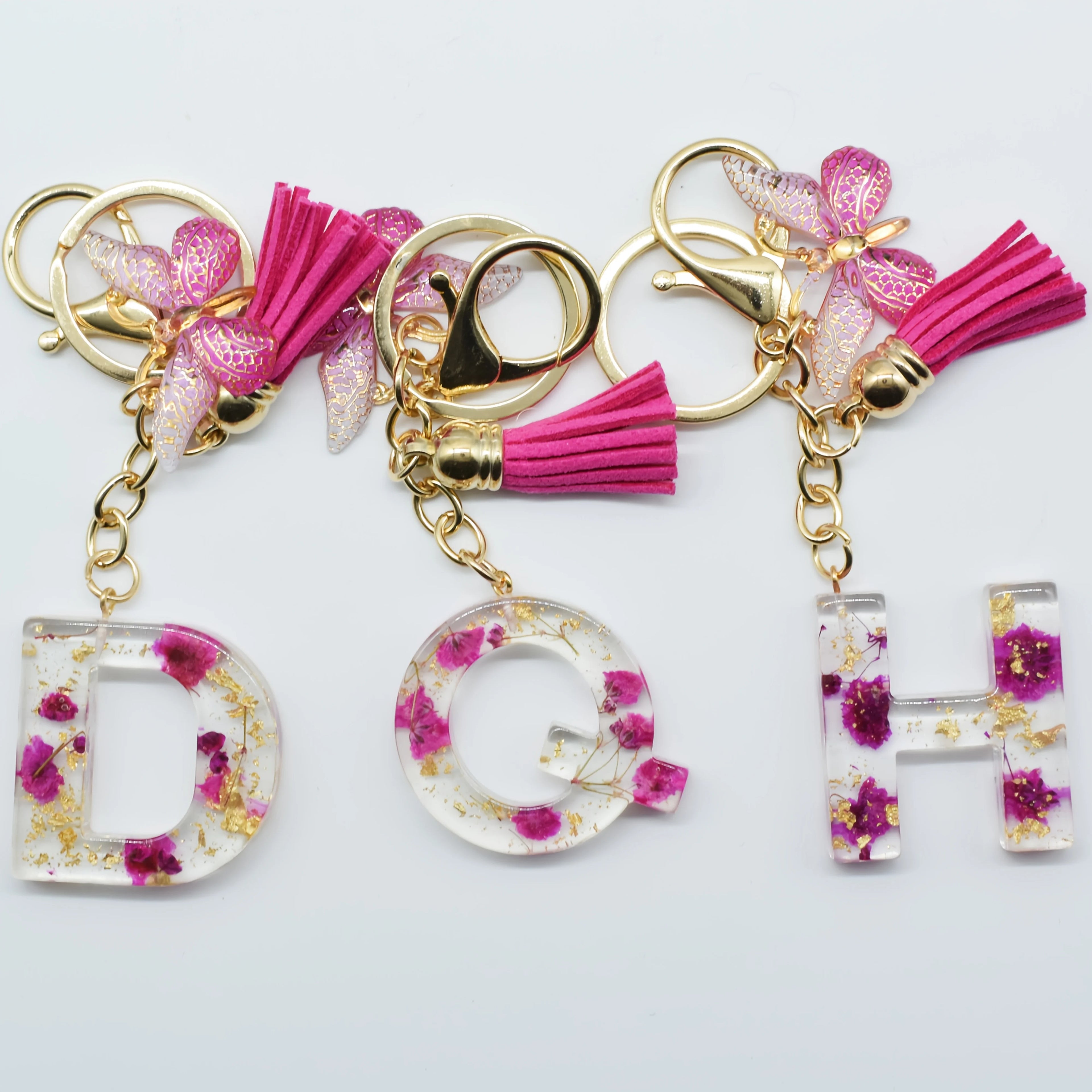 1PC Fashion Easter Alphabet Keychain - Dried Flower Resin Charm, A-Z Initial Pendant Butterfly Tassel, Non-Woven ABS Gift
