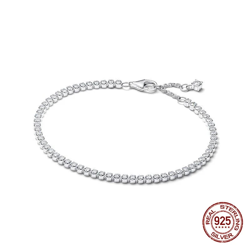 Sparkling Star Bracelet 925 Silver Original One-Size-Fits-All Soft Links Bracelet Zircon Chain For DIY Charms Jewelry Gift New