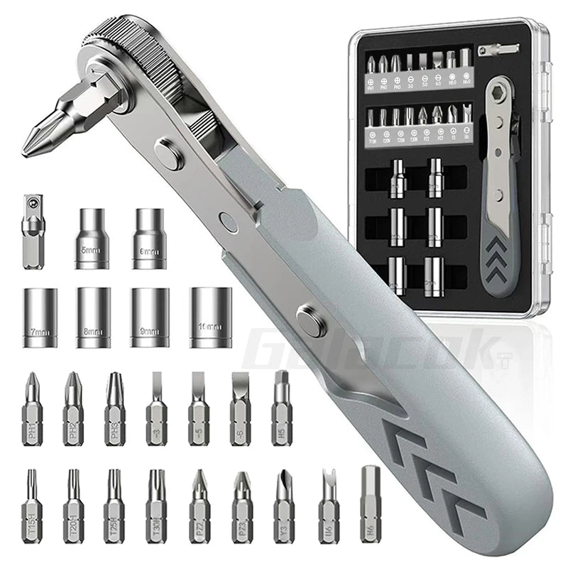 24 in 1 Right Angle Ratcheting Screwdriver Set 36-Tooth