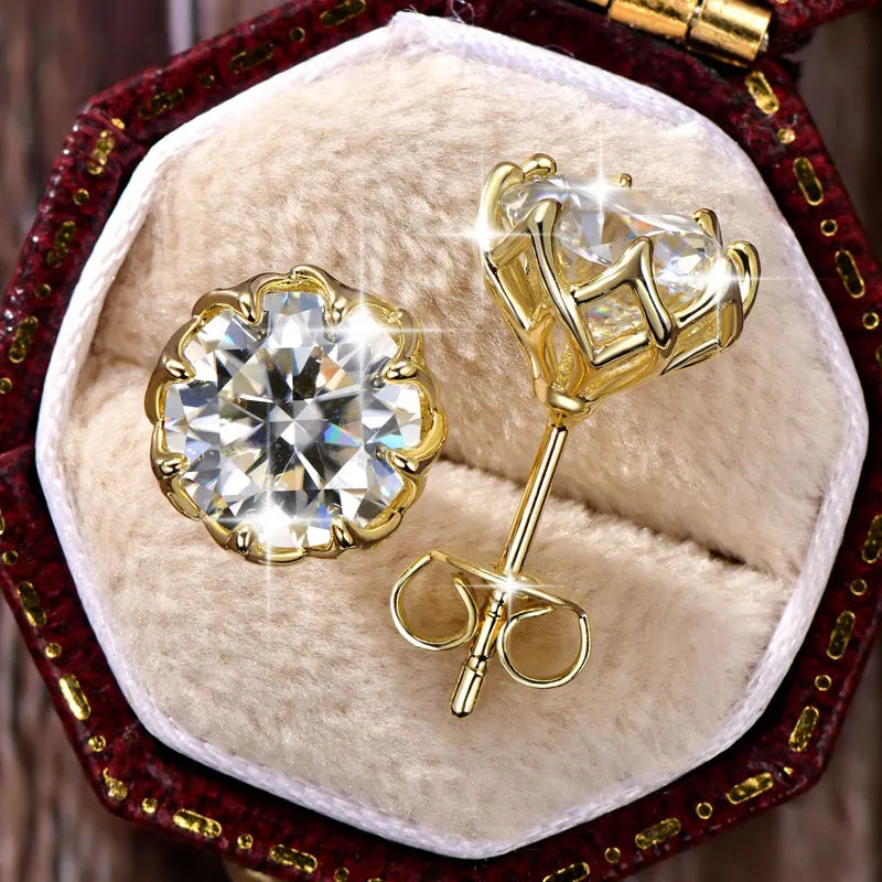 Moissanite Circular Stud Earrings for Women 14K Gold Filled