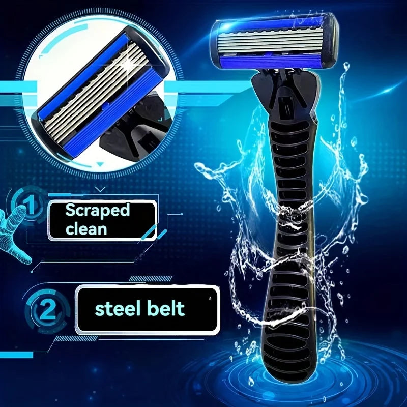 6-layer Stainless Steel Blade Men Razor Washable For Travel For Home