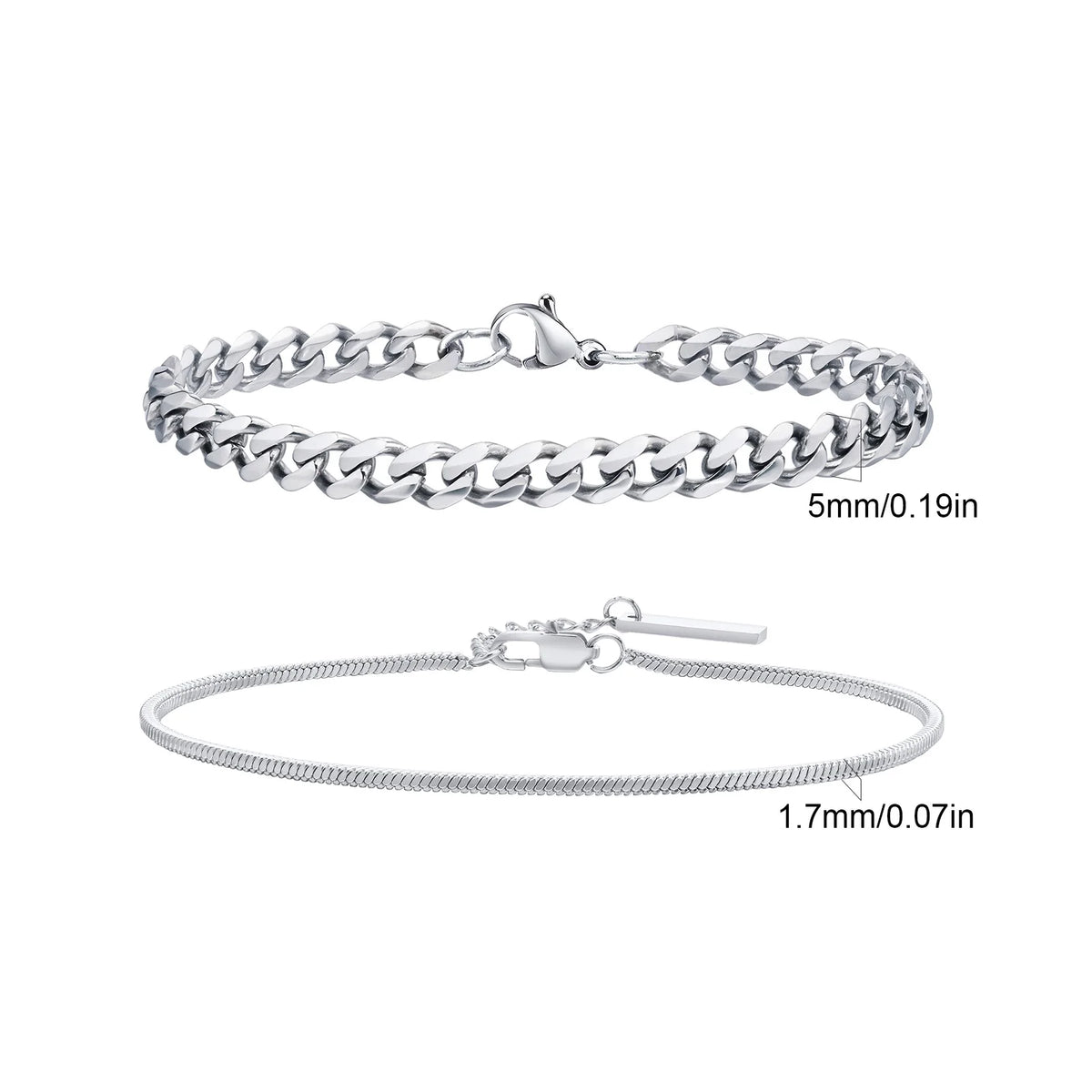 2pcs Men's Chain Bracelets,Stainless Steel Silver Gold Black Color