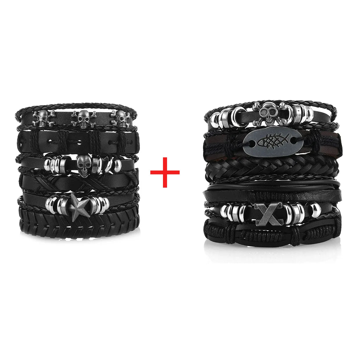 Fashion Bracelet Viking  Bracelet For Men Hand Bracelets Woven Skull Hand Jewelry Adjustable Leather Set viking man bracelet