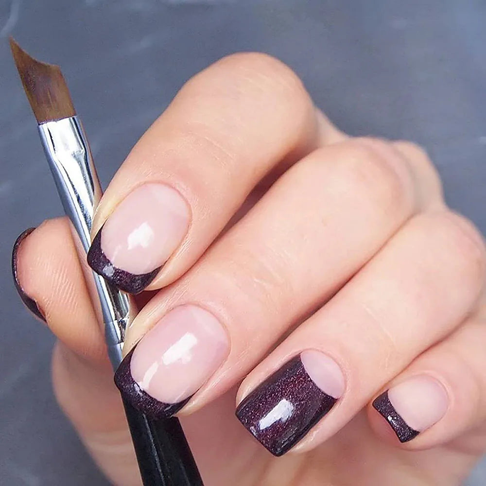 1Pc French Tip Oblique Nail Brush Black Handle Half Moon Shape UV Gel Nail Painting Drawing Pen French Curved Manicure Art Brush