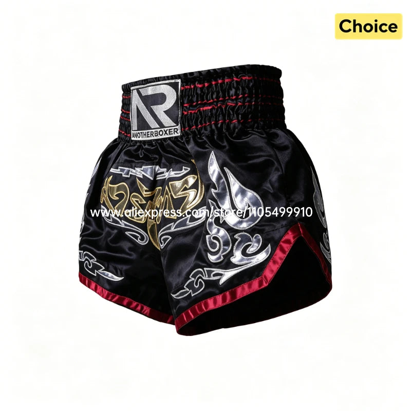 Tiger Muay Thai Shorts Embroidery Boxing Shorts Satin Kickboxing Fight Wear Men Women Kids MMA Training Competition Pants Blue