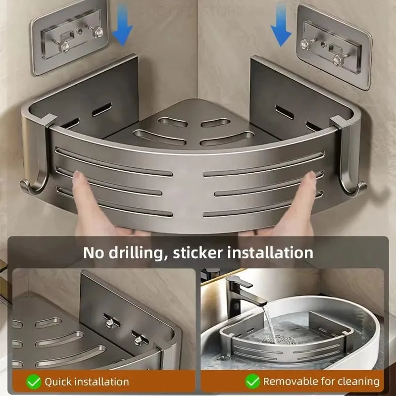 Drill-Free Aluminum Corner Shelf for Bathroom