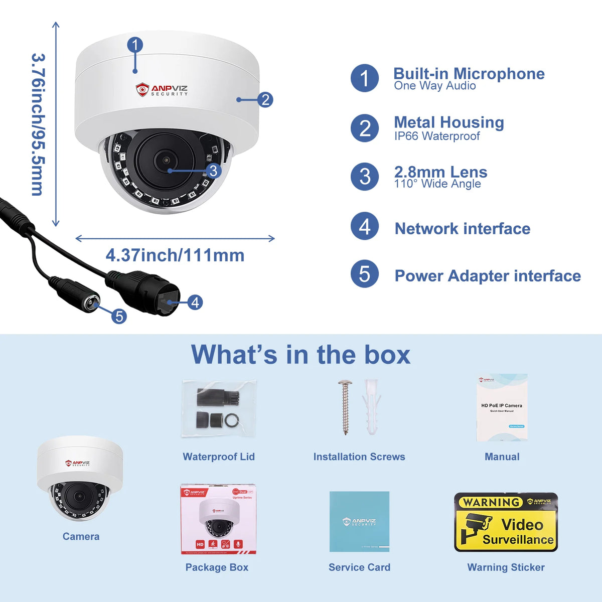 Anpviz 5MP IP Video Camera Outdoor POE Dome Hikvision Compatible CCTV