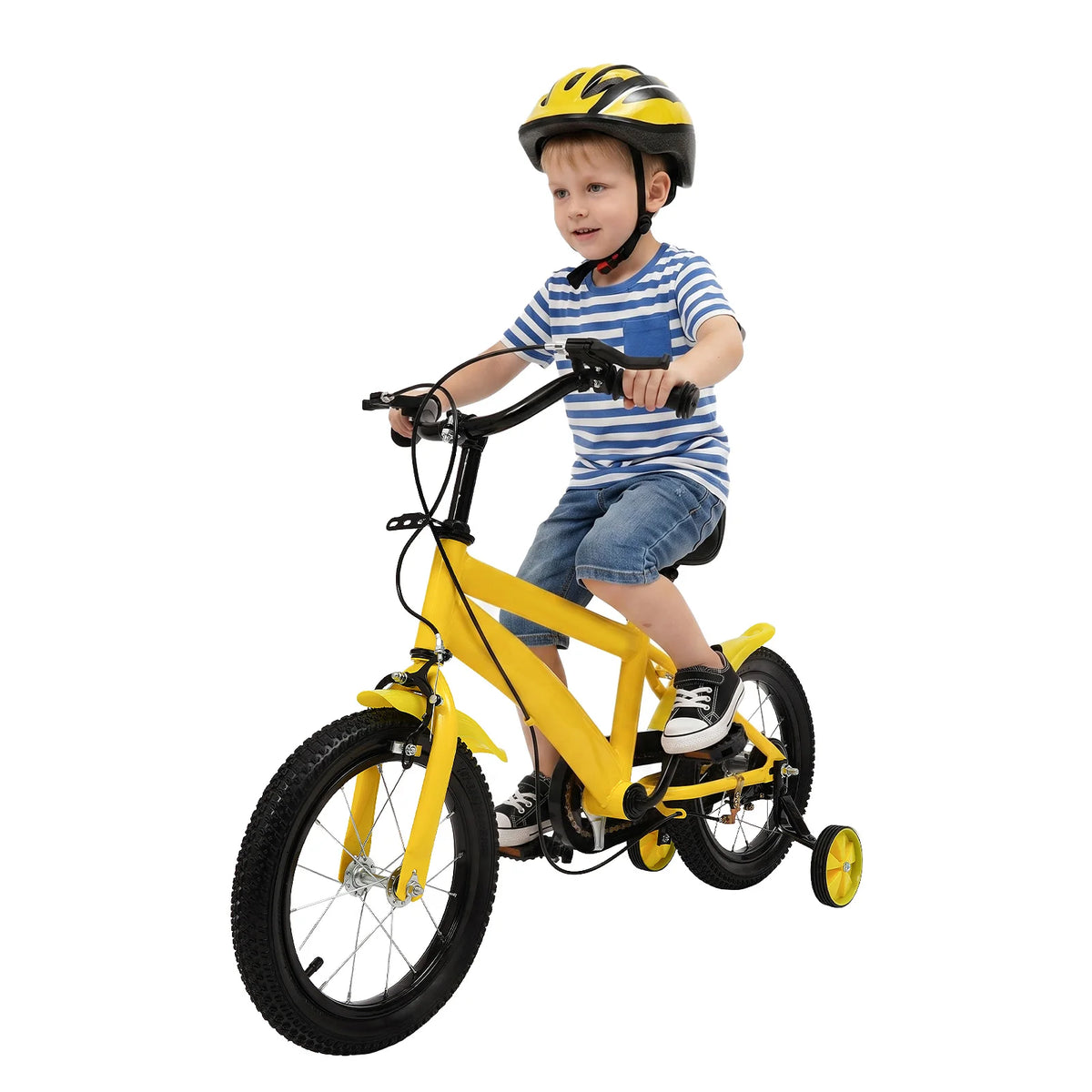 Yellow / White Children's Bicycle 14 Inch, Sturdy Lightweight Frame, Removable Training Wheels