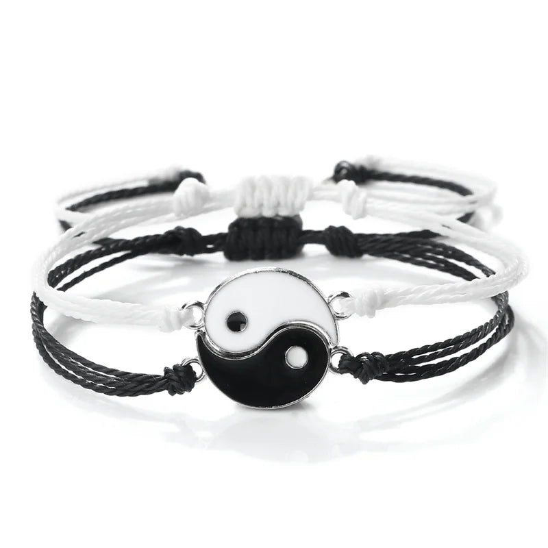 2Pcs/set Dragon Tai Chi Gossip Braided Bracelet for Women Men Best Friends Adjustable Yin Yang Bracelets Fashion Couple Jewelry