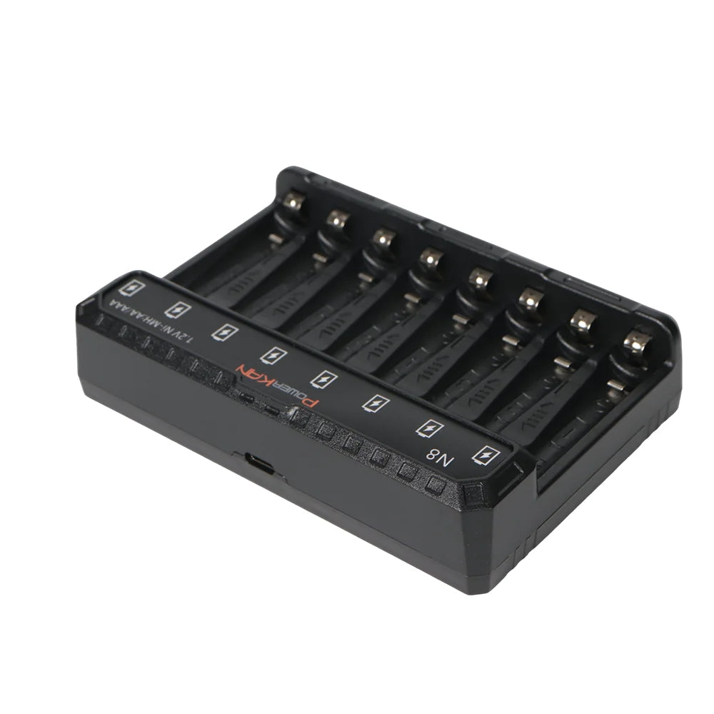 POWERKAN N8 Battery Charger with LED Display for 8 1.2V Ni-MH Ni-Cd AA AAA Rechargeable Batteries USB-C 5V 2A