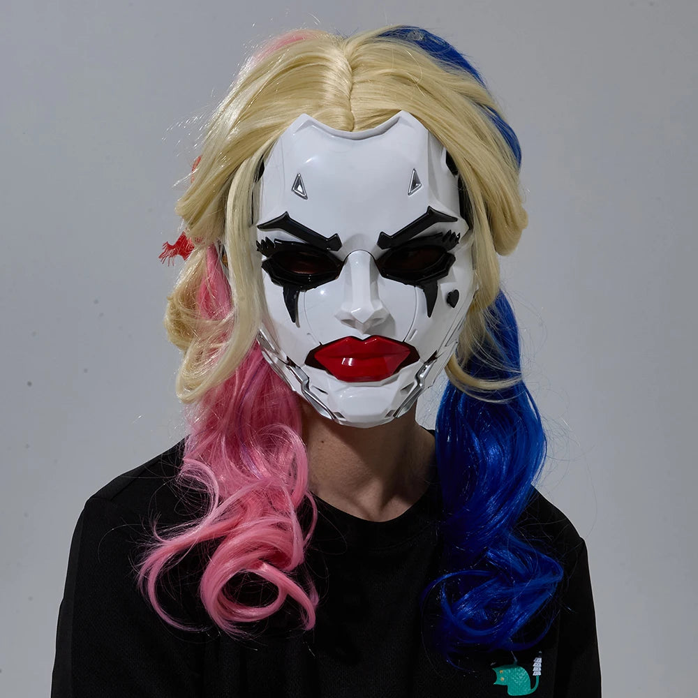 Three-Tone Gradient Cosplay Wig with Cyberpunk Mask