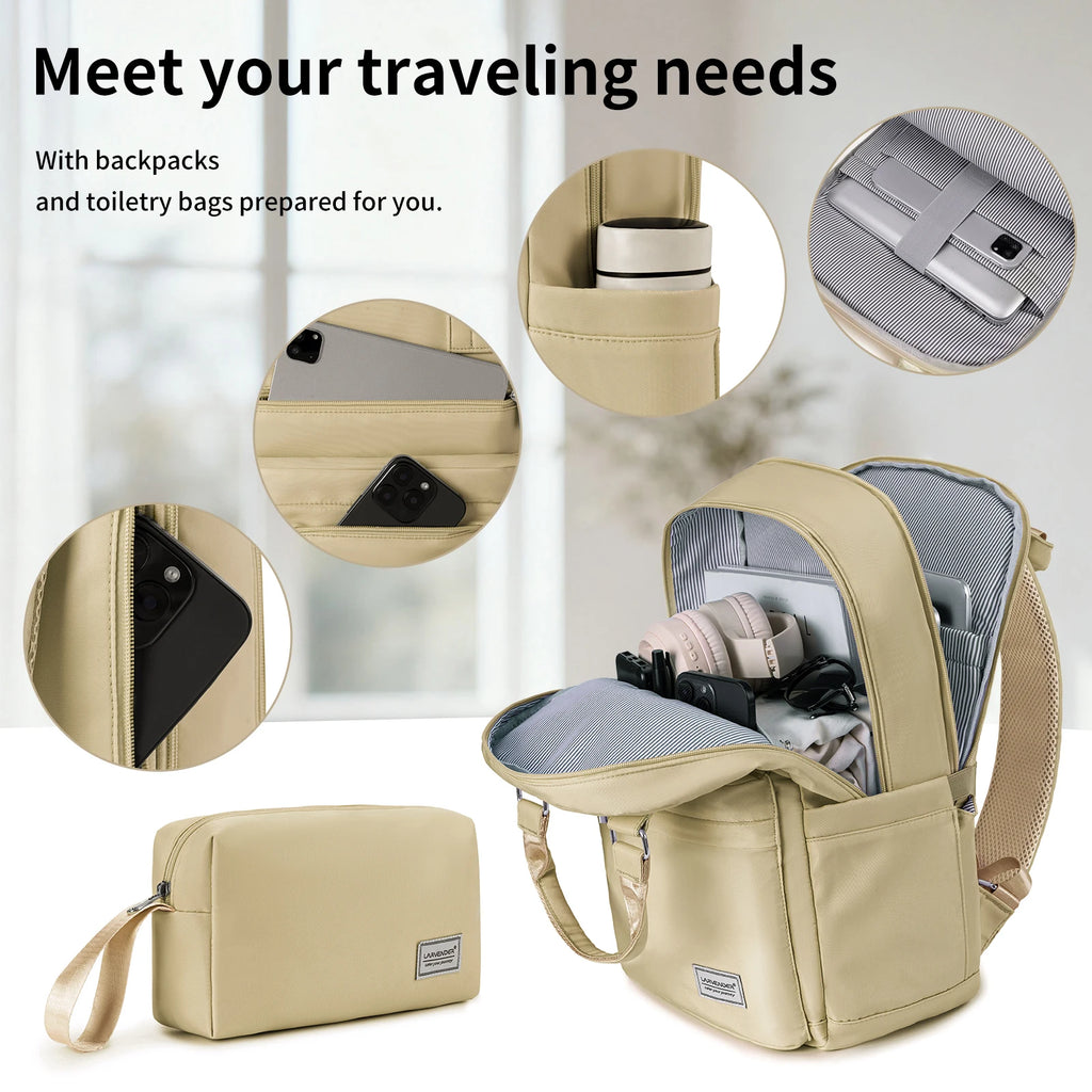 3-Piece Lightweight Expandable PP Luggage Set: 20" Carry-On Suitcase with 360° Spinner Wheels, Travel Backpack & Toiletry Bag, Champagne