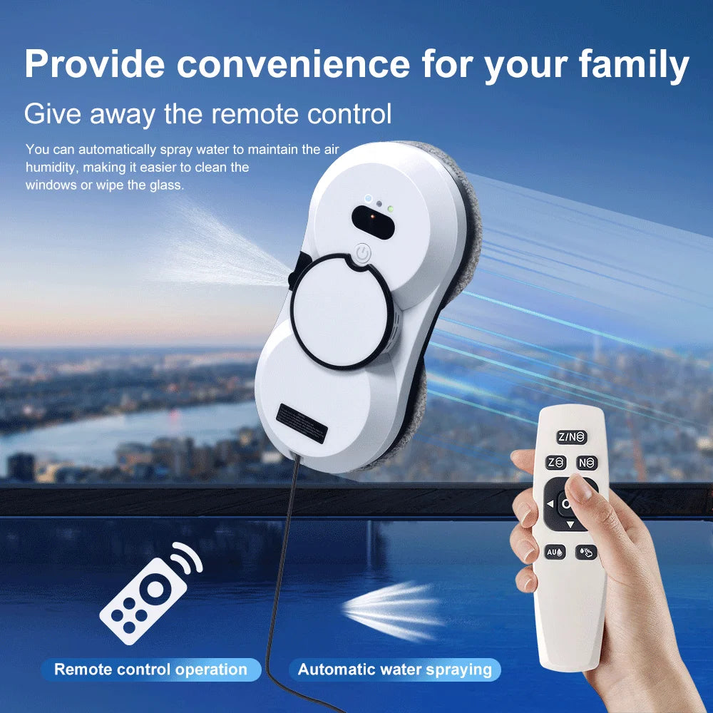 PuRuiKai Robot Window Cleaner, 5600Pa Window Cleaner Robot, Remote Control, 3 Cleaning Modes, Intelligent Edge Monitoring