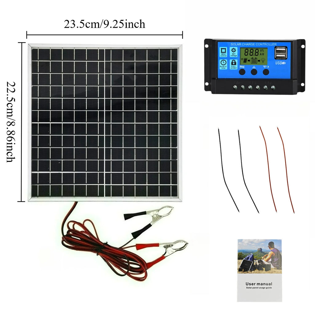 Solar Power Portable Panel Kit Monocrystalline 12W Aluminum Frame