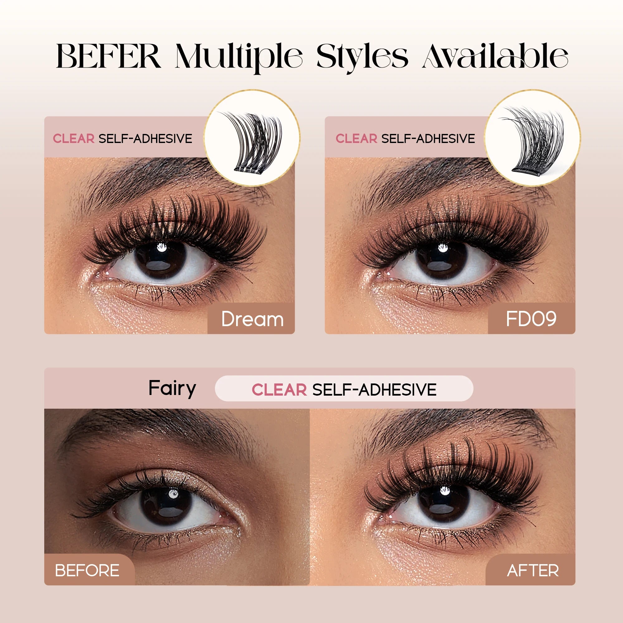 Befer Self-Adhesive Lash Clusters Clear Pre-Glued Eyelashes Cluster 150pcs Manga Natural Makeup Fluffy False Eyelashes Supplier