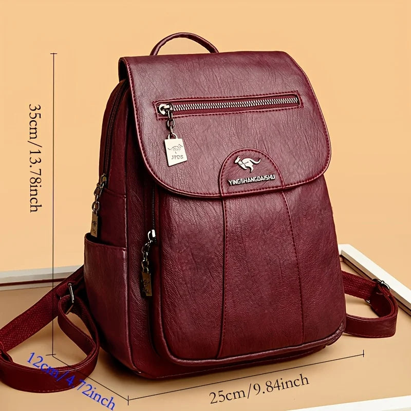 Faux Leather Backpack for Women,Flap Zipper Pocket