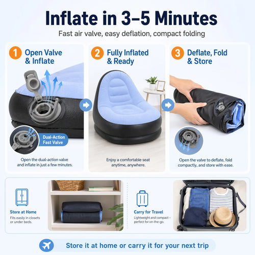 2 IN 1 Inflatable Sofa with Stool Soft Flocking Ergonomic Lounge