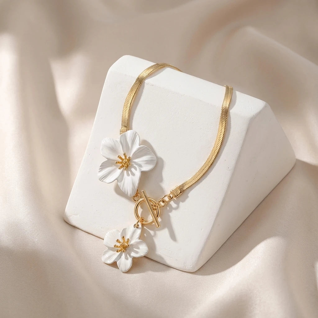 Elegant Enamel Flower OT Buckle Charm Anklets for Women White Green Cherry Blossom Anklet Leg Bracelet Summer Beach Foot Jewelry