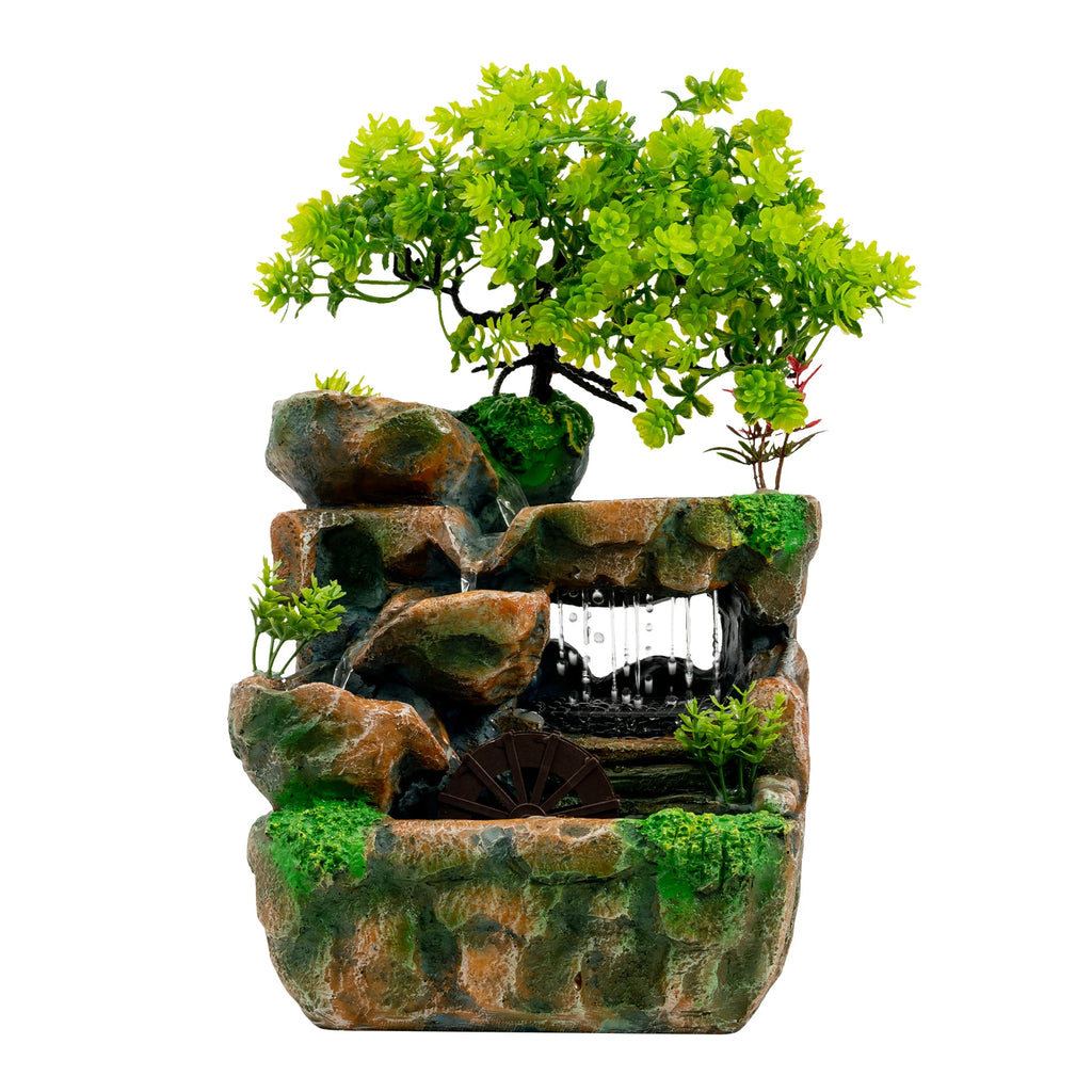 Tabletop Ornament Room Fountain With LED Light Green Plant Fountain