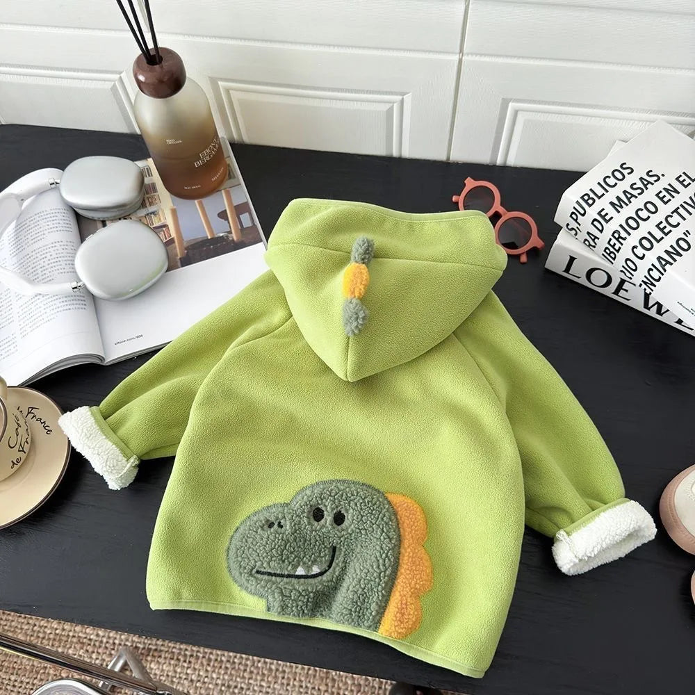2026 Kids Winter Coat Thickened Fleece Jacket Cartoon Animal Hooded