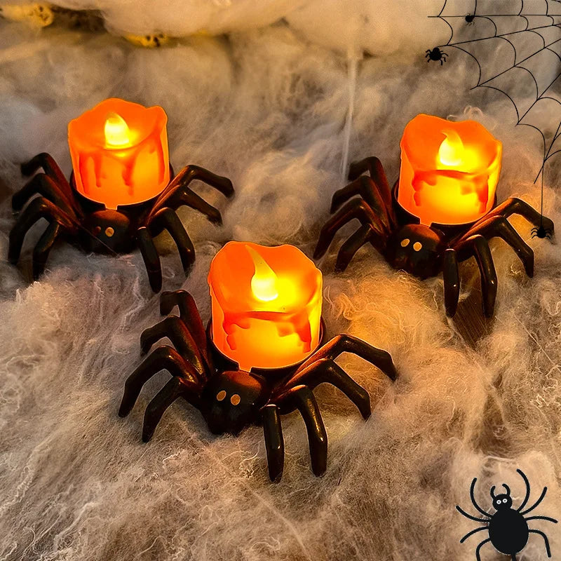 1/2pcs LED Candle Light Plastic Spider Pumpkin Lamp Haunted