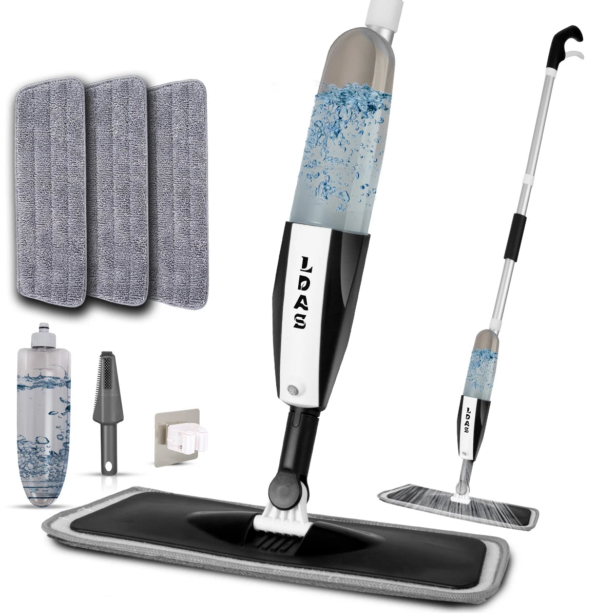 DARIS Spray Mop, 360ml Bottle, 3 Microfiber Mop Pads, Scraper, Mop Clip, Wet and Dry Use,