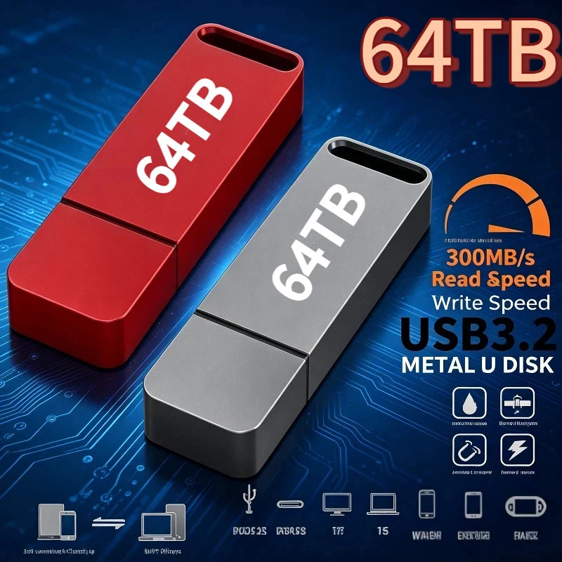 64TB Flash Drive Metal High-Speed Wireless Bluetooth Transmitter USB 16TB 2TB Car Stereo Music Audio Receiver Bluetooth Adapter