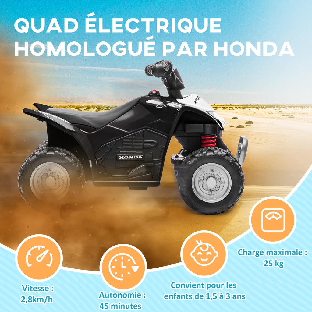 6 V Electric Quad for Children, LED Headlight, Horn, Ergonomic Handle and Seat, Suitable for Children Aged 1.5 to 3 Years Weighing No More Than 25 kg, Black