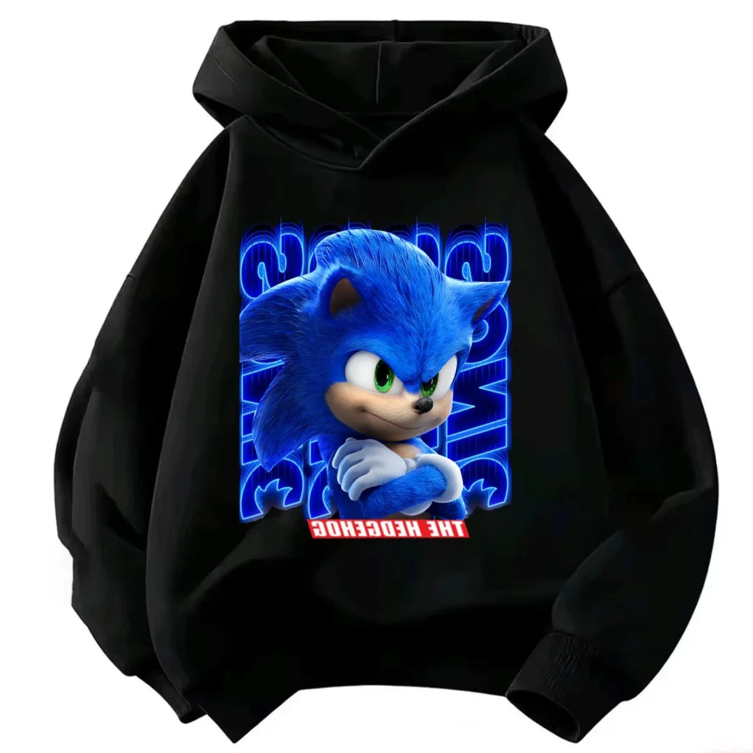 2026 Kids Thick Hoodie with Cute Sonic Anime Pattern