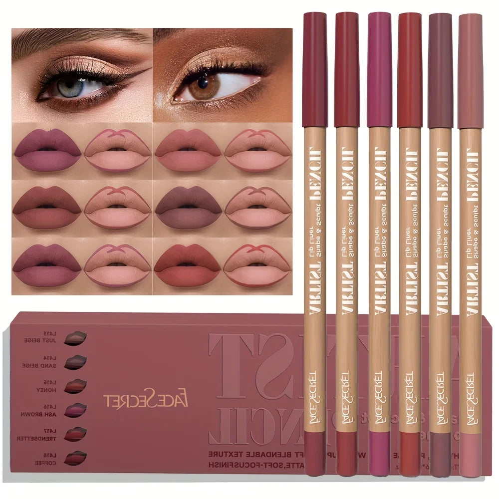 6Pcs Velvet Matte Lip Liner Set - Long-Lasting, Non-Dry