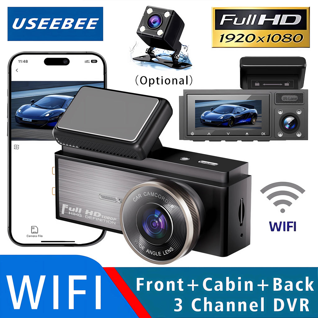 3 Channel WIFI Dash Cam 1080P Car Dvr Interior Vehicle Three Way Camera Mini DVRs
