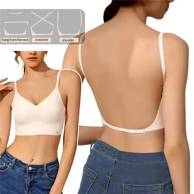 Women Seamless Bra Deep U Plunge Bras Backless Top for Dresses