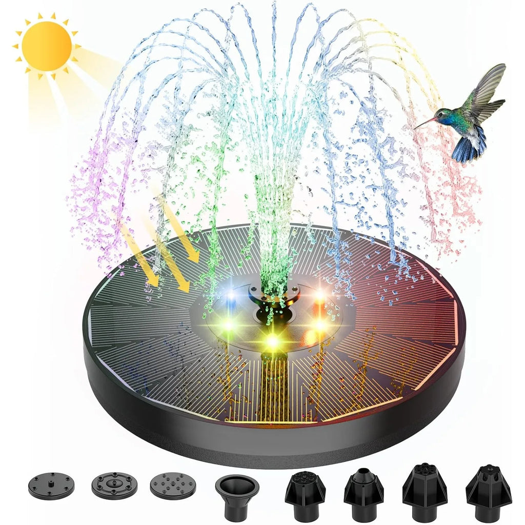 Solar Fountain Pump with LED Lights 8 Nozzles for Garden Pond Bird Bath Outdoor Decor