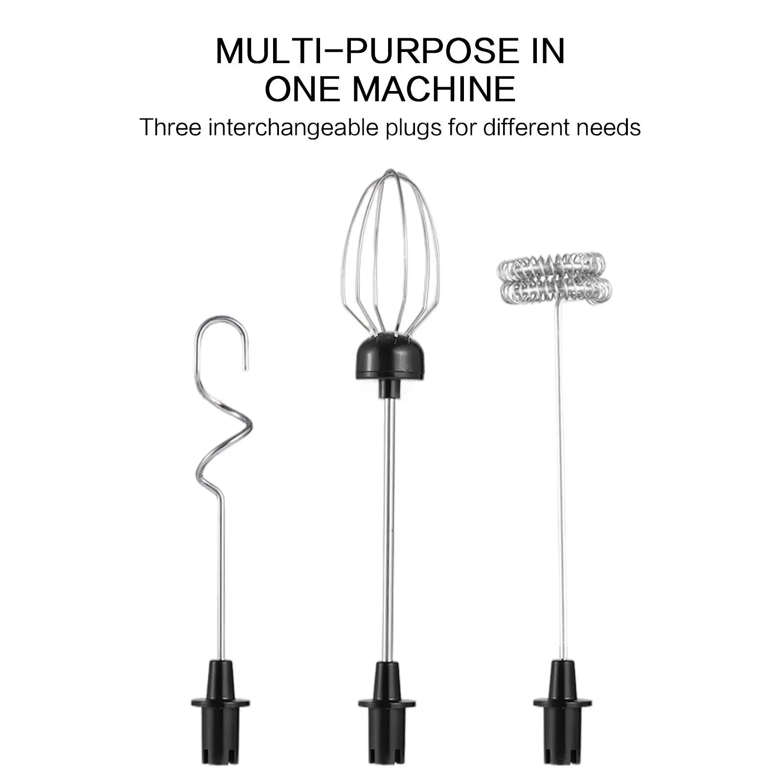 Rechargeable Handheld Milk Frother Mini Electric Mixer with 3 Speeds Whisking and Baking Tools Multi-functional Attachments