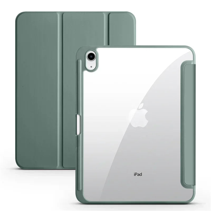 For iPad 10th Gen Case with Pen Holder Trifold Acrylic Clear Back Hard Cover For iPad 10.2 9.7 Air 5 11 iPad 10 9 11th A16 Case