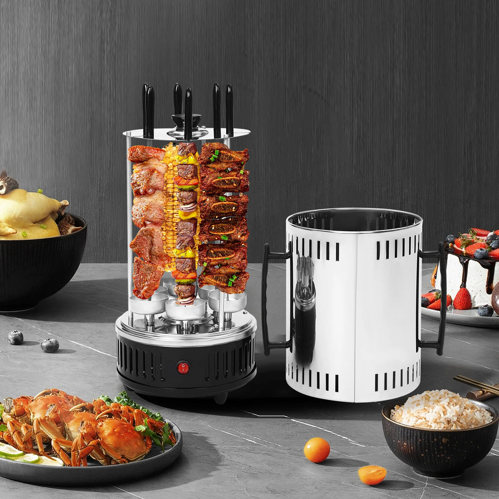 1000W Vertical Electric Grill, Vertical Rotisserie Grill, Electric Rotating Grill Machine with 5/6 Skewers Smoke-Free